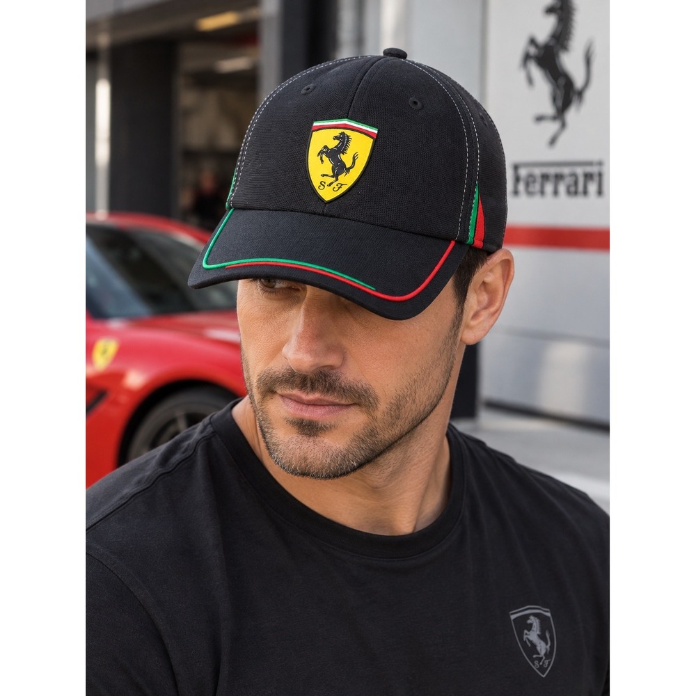 Ferrari Official Scuderia Black Tricolor Baseball Cap Hat One Size
